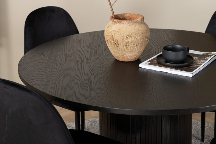 Bianca, Polar – Ensemble repas rond – Noir – Table : ⌀110 Chaise : 53,3 x 88 x 42,5 cm