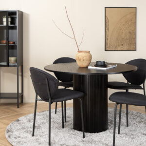 Bianca, Vault – Ensemble repas rond – Noir – Table : ⌀110 Chaise : 61,5 x 80 x 46 cm