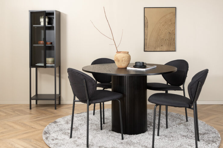 Bianca, Vault – Ensemble repas rond – Noir – Table : ⌀110 Chaise : 61,5 x 80 x 46 cm