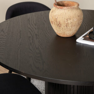 Bianca, Velvet – Ensemble repas rond – Noir – Table : ⌀110 Chaise : 57 x 76,5 x 50 cm