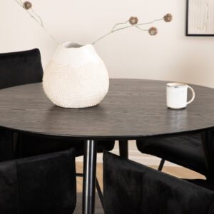 Dipp, Petra – Ensemble repas rond – Noir – Table : ⌀115 Chaise : 60 x 87 x 57 cm