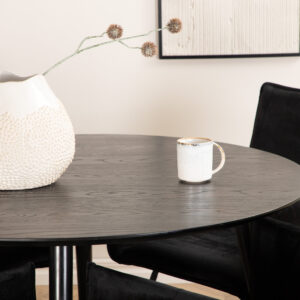 Dipp, Petra – Ensemble repas rond – Noir – Table : ⌀115 Chaise : 60 x 87 x 57 cm