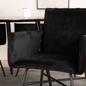 Dipp, Petra – Ensemble repas rond – Noir – Table : ⌀115 Chaise : 60 x 87 x 57 cm