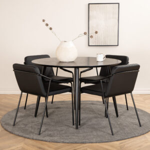 Dipp, Tvist – Ensemble repas rond – Noir – Table : ⌀115 Chaise : 59 x 77 x 53 cm
