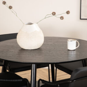 Dipp, Tvist – Ensemble repas rond – Noir – Table : ⌀115 Chaise : 59 x 77 x 53 cm