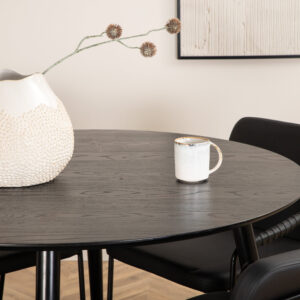 Dipp, Tvist – Ensemble repas rond – Noir – Table : ⌀115 Chaise : 59 x 77 x 53 cm