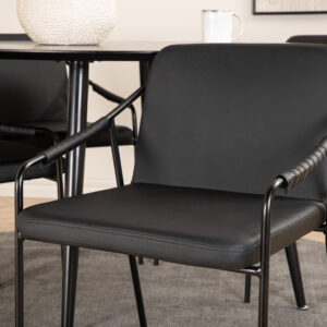 Dipp, Tvist – Ensemble repas rond – Noir – Table : ⌀115 Chaise : 59 x 77 x 53 cm