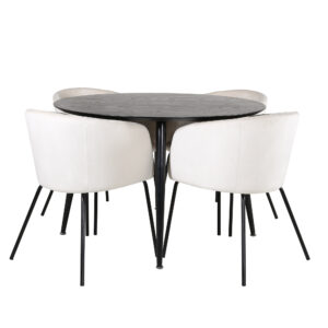 Dipp, Berit – Ensemble repas rond – Noir – Table : ⌀115 Chaise : 55 x 78 x 55 cm