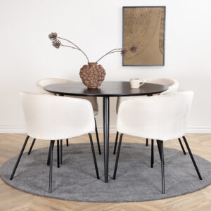 Dipp, Berit – Ensemble repas rond – Noir – Table : ⌀115 Chaise : 55 x 78 x 55 cm