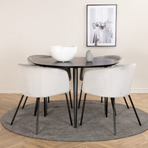Dipp, Berit – Ensemble repas rond – Noir – Table : ⌀115 Chaise : 55 x 78 x 55 cm