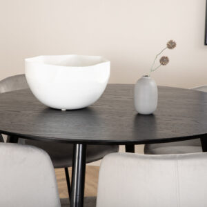 Dipp, Berit – Ensemble repas rond – Noir – Table : ⌀115 Chaise : 55 x 78 x 55 cm