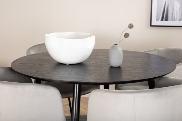 Dipp, Berit – Ensemble repas rond – Noir – Table : ⌀115 Chaise : 55 x 78 x 55 cm