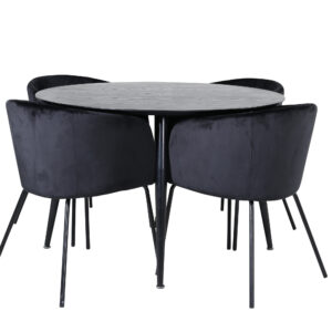 Dipp, Berit – Ensemble repas rond – Noir – Table : ⌀115 Chaise : 55 x 78 x 55 cm
