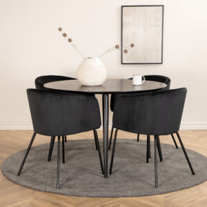 Dipp, Berit – Ensemble repas rond – Noir – Table : ⌀115 Chaise : 55 x 78 x 55 cm