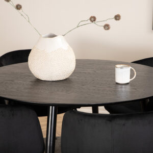 Dipp, Berit – Ensemble repas rond – Noir – Table : ⌀115 Chaise : 55 x 78 x 55 cm