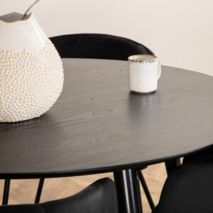 Dipp, Berit – Ensemble repas rond – Noir – Table : ⌀115 Chaise : 55 x 78 x 55 cm