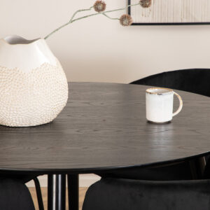 Dipp, Berit – Ensemble repas rond – Noir – Table : ⌀115 Chaise : 55 x 78 x 55 cm