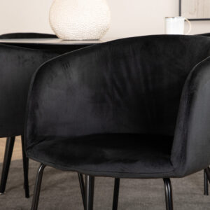 Dipp, Berit – Ensemble repas rond – Noir – Table : ⌀115 Chaise : 55 x 78 x 55 cm