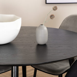 Dipp, Emma – Ensemble repas rond – Noir – Table : ⌀115 Chaise : 57 x 89 x 47 cm
