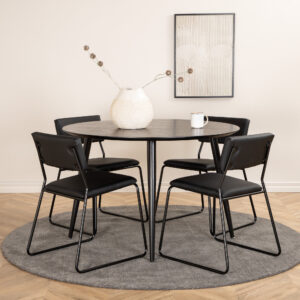 Dipp, Kenth – Ensemble repas rond – Noir – Table : ⌀115 Chaise : 52 x 76 x 40 cm