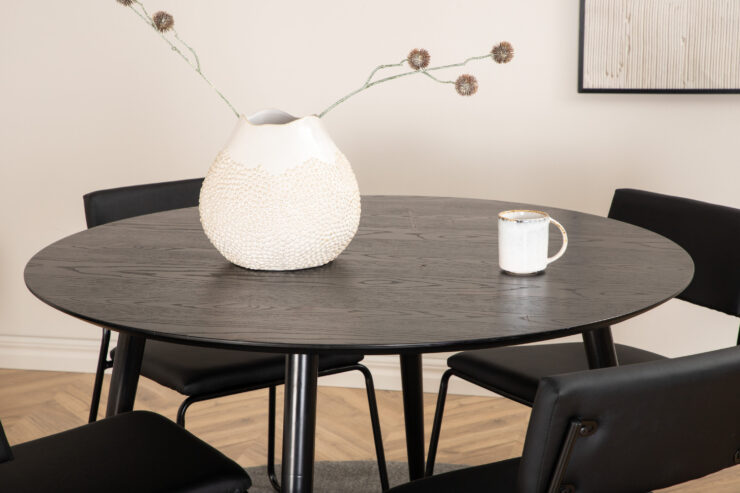 Dipp, Kenth – Ensemble repas rond – Noir – Table : ⌀115 Chaise : 52 x 76 x 40 cm