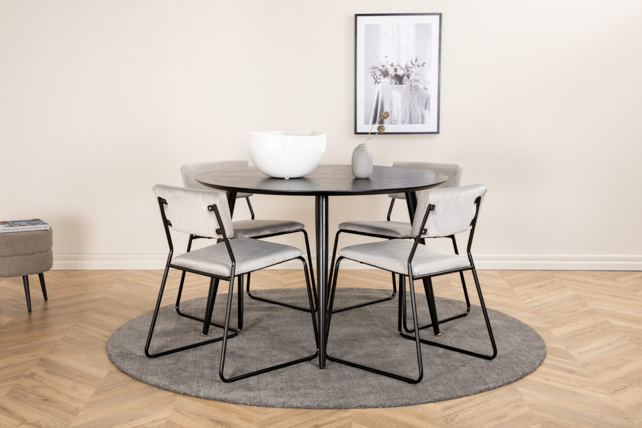 Dipp, Kenth – Ensemble repas rond – Noir – Table : ⌀115 Chaise : 52 x 76 x 40 cm