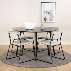 Dipp, Kenth – Ensemble repas rond – Noir – Table : ⌀115 Chaise : 52 x 76 x 40 cm