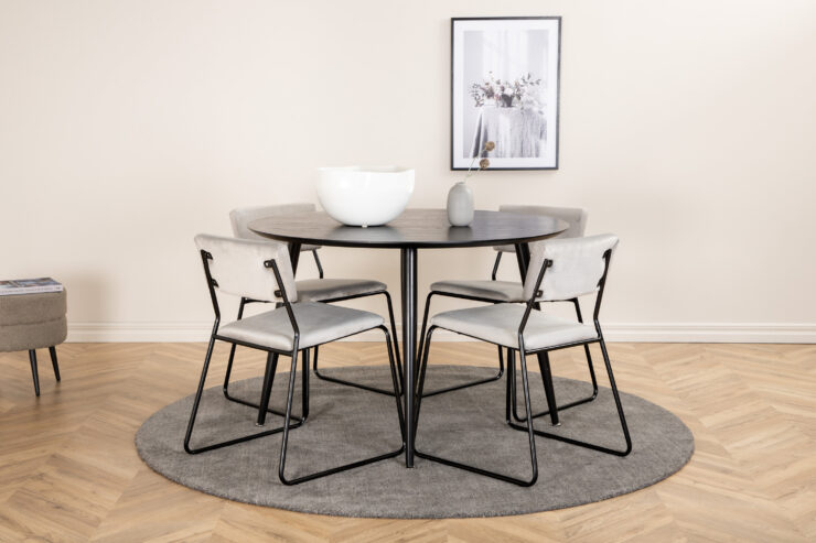 Dipp, Kenth – Ensemble repas rond – Noir – Table : ⌀115 Chaise : 52 x 76 x 40 cm