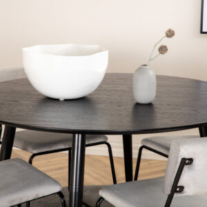 Dipp, Kenth – Ensemble repas rond – Noir – Table : ⌀115 Chaise : 52 x 76 x 40 cm