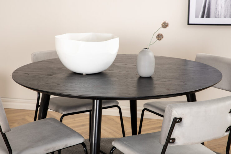 Dipp, Kenth – Ensemble repas rond – Noir – Table : ⌀115 Chaise : 52 x 76 x 40 cm
