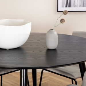Dipp, Kenth – Ensemble repas rond – Noir – Table : ⌀115 Chaise : 52 x 76 x 40 cm