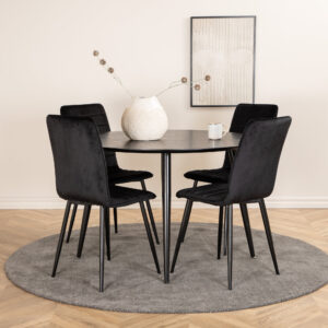 Dipp, Windu – Ensemble repas rond – Noir – Table : ⌀115 Chaise : 49 x 94 x 43 cm