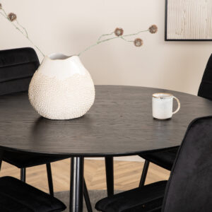 Dipp, Windu – Ensemble repas rond – Noir – Table : ⌀115 Chaise : 49 x 94 x 43 cm