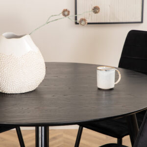 Dipp, Windu – Ensemble repas rond – Noir – Table : ⌀115 Chaise : 49 x 94 x 43 cm