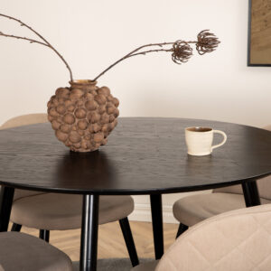 Dipp, Velvet – Ensemble repas rond – Noir – Table : ⌀115 Chaise : 57 x 76,5 x 50 cm