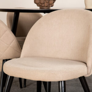 Dipp, Velvet – Ensemble repas rond – Noir – Table : ⌀115 Chaise : 57 x 76,5 x 50 cm