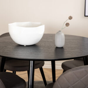 Dipp, Velvet – Ensemble repas rond – Noir – Table : ⌀115 Chaise : 57 x 76,5 x 50 cm