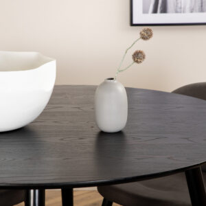 Dipp, Velvet – Ensemble repas rond – Noir – Table : ⌀115 Chaise : 57 x 76,5 x 50 cm