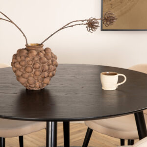 Dipp, Velvet – Ensemble repas rond – Noir – Table : ⌀115 Chaise : 57 x 76,5 x 50 cm