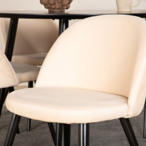 Dipp, Velvet – Ensemble repas rond – Noir – Table : ⌀115 Chaise : 57 x 76,5 x 50 cm