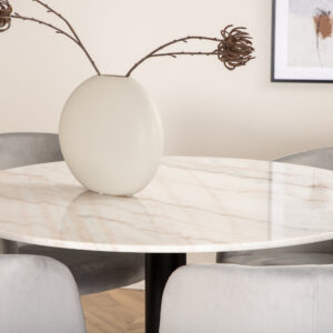 Estelle, Berit – Ensemble repas rond – Blanc – Table : ⌀106 Chaise : 55 x 78 x 55 cm
