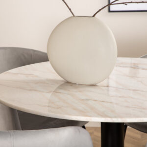 Estelle, Berit – Ensemble repas rond – Blanc – Table : ⌀106 Chaise : 55 x 78 x 55 cm