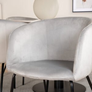 Estelle, Berit – Ensemble repas rond – Blanc – Table : ⌀106 Chaise : 55 x 78 x 55 cm
