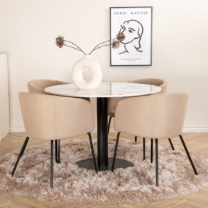 Estelle, Berit – Ensemble repas rond – Blanc – Table : ⌀106 Chaise : 55 x 78 x 55 cm