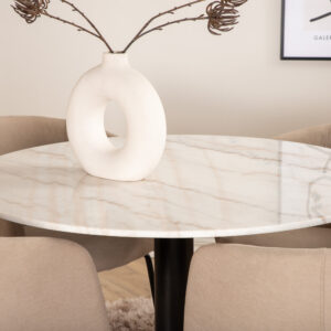Estelle, Berit – Ensemble repas rond – Blanc – Table : ⌀106 Chaise : 55 x 78 x 55 cm