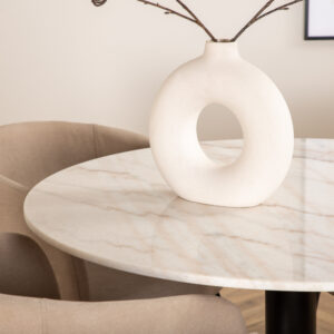 Estelle, Berit – Ensemble repas rond – Blanc – Table : ⌀106 Chaise : 55 x 78 x 55 cm