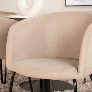 Estelle, Berit – Ensemble repas rond – Blanc – Table : ⌀106 Chaise : 55 x 78 x 55 cm
