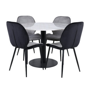 Estelle, Emma – Ensemble repas rond – Blanc – Table : ⌀106 Chaise : 57 x 89 x 47 cm
