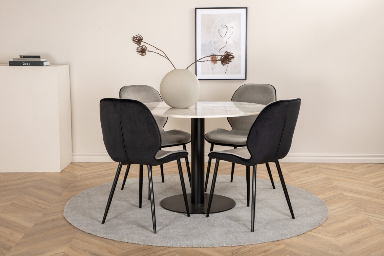 Estelle, Emma – Ensemble repas rond – Blanc – Table : ⌀106 Chaise : 57 x 89 x 47 cm