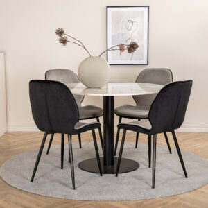 Estelle, Emma – Ensemble repas rond – Blanc – Table : ⌀106 Chaise : 57 x 89 x 47 cm